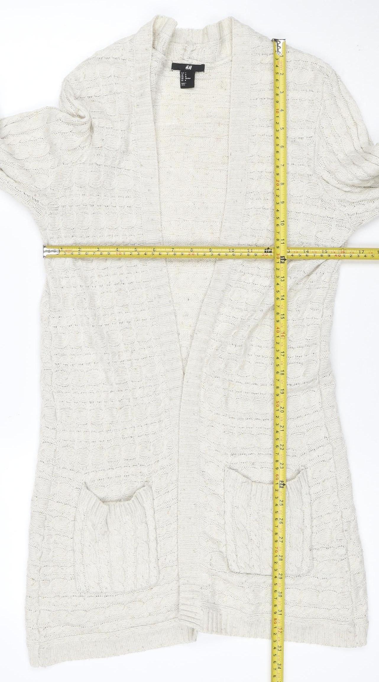 H&M Women Ivory M Open Cable Knit Wool Blend Long Cardigan