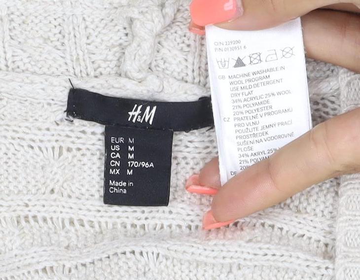 H&M Women Ivory M Open Cable Knit Wool Blend Long Cardigan