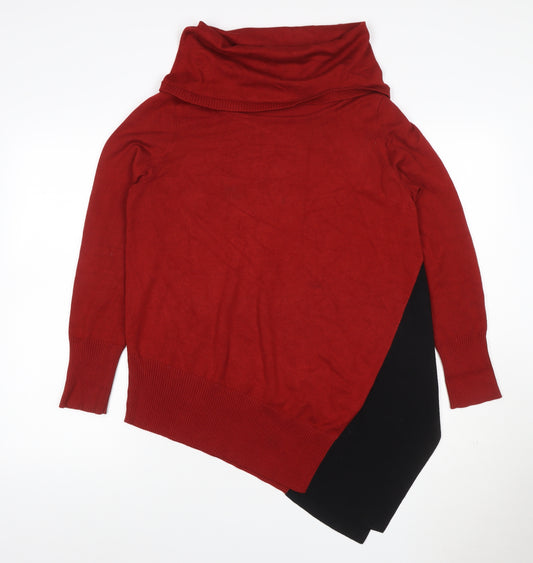 Metrology Women’s Red Black Cowl Neck Colour Block Tunic Jumper S