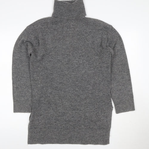 H&M Women Grey XS Knit Roll Neck Jumper Dress Long Sleeve