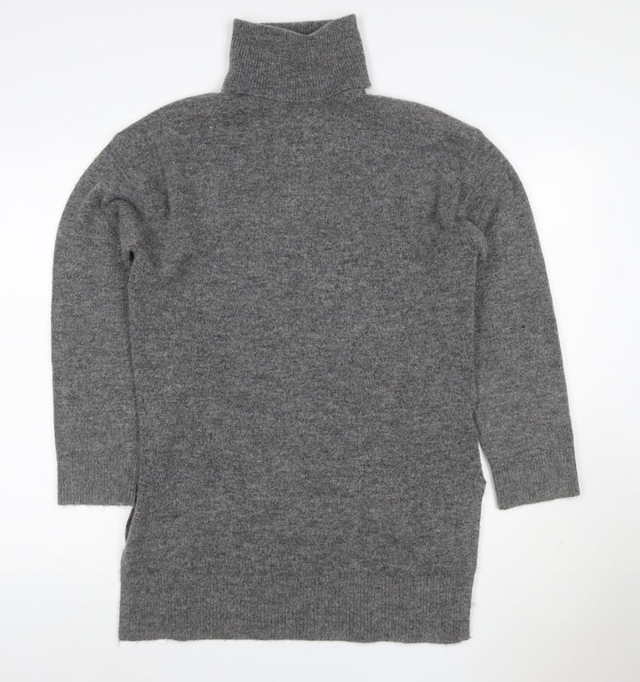 H&M Women Grey XS Knit Roll Neck Jumper Dress Long Sleeve