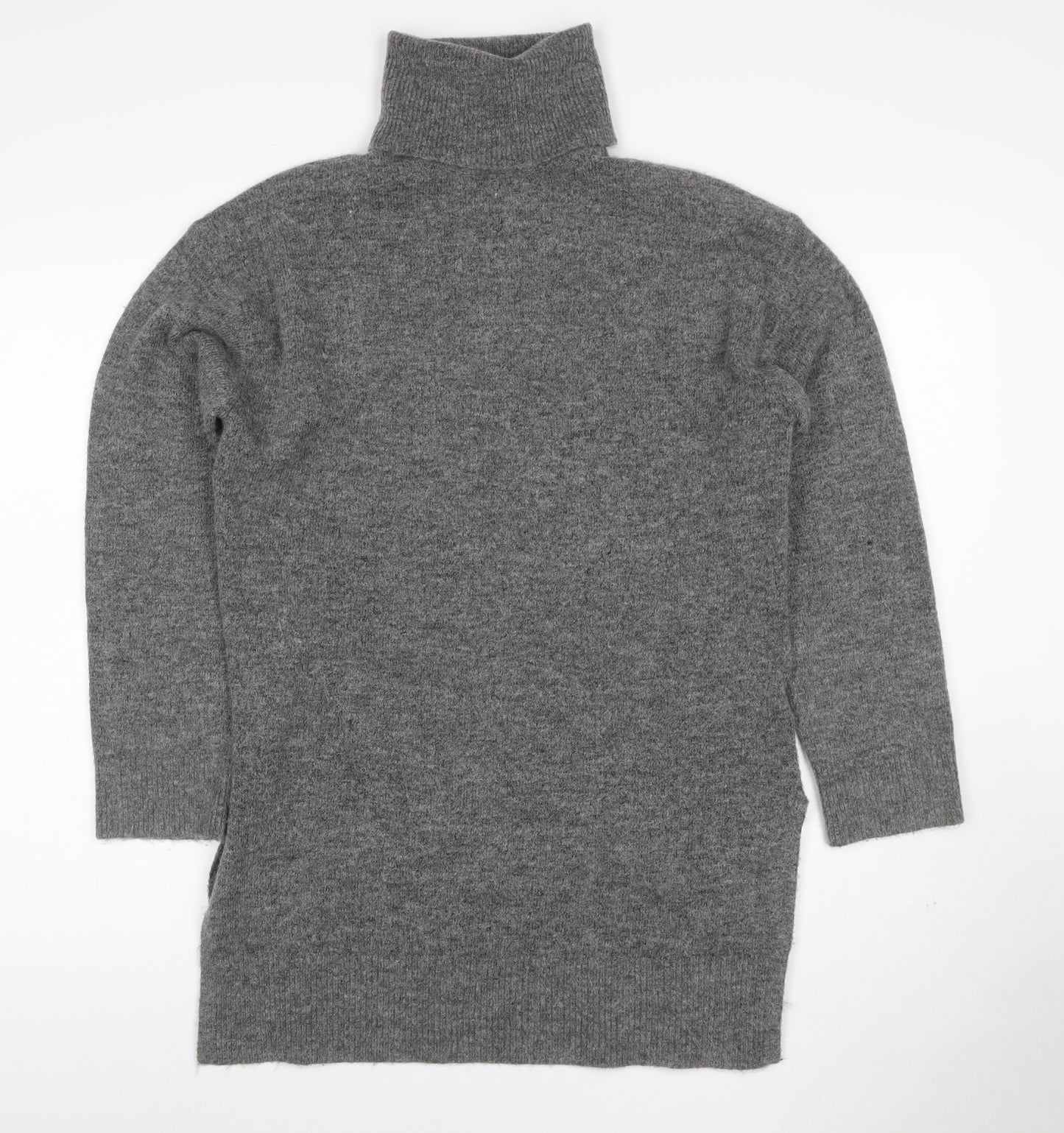 H&M Women Grey XS Knit Roll Neck Jumper Dress Long Sleeve