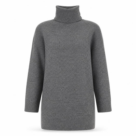 Front view of H&M Women Grey XS Knit Roll Neck Jumper Dress Long Sleeve