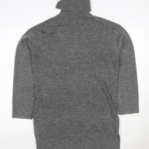 H&M Women Grey XS Knit Roll Neck Jumper Dress Long Sleeve