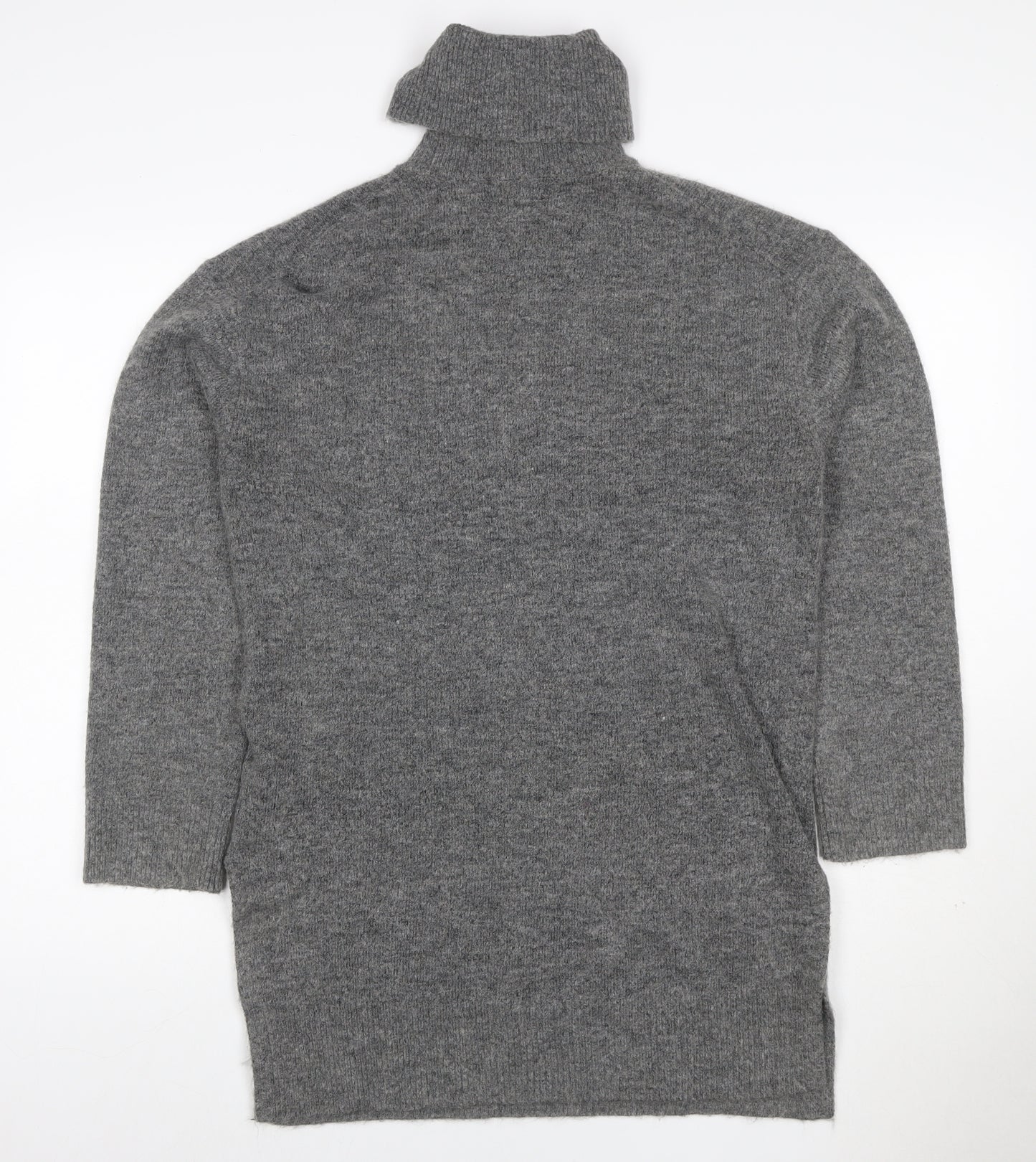 H&M Women Grey XS Knit Roll Neck Jumper Dress Long Sleeve