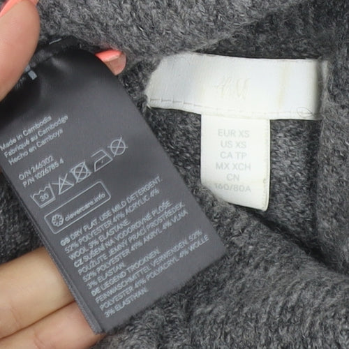 H&M Women Grey XS Knit Roll Neck Jumper Dress Long Sleeve