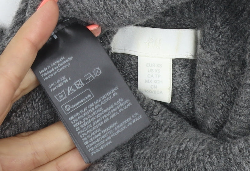 H&M Women Grey XS Knit Roll Neck Jumper Dress Long Sleeve