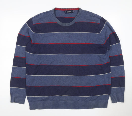 Maine New England Men’s Blue Striped Cotton Knit Pullover Jumper XL