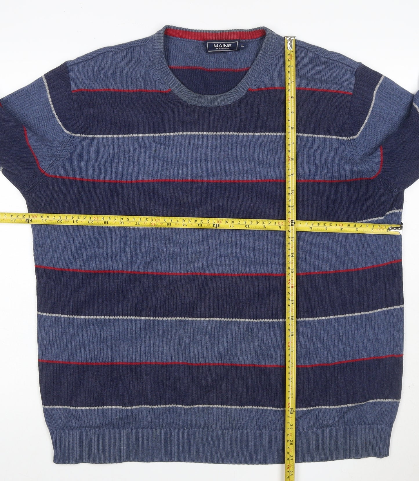 Maine New England Men’s Blue Striped Cotton Knit Pullover Jumper XL