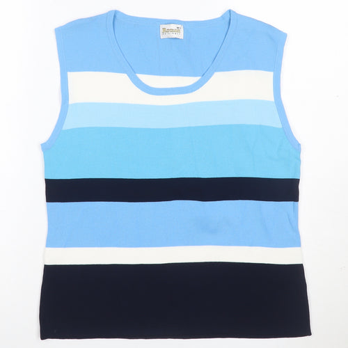 Roman Women Blue Stripe Knit Sleeveless Tank Top Size L