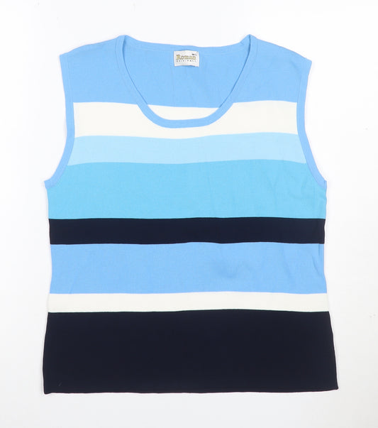 Roman Women Blue Stripe Knit Sleeveless Tank Top Size L