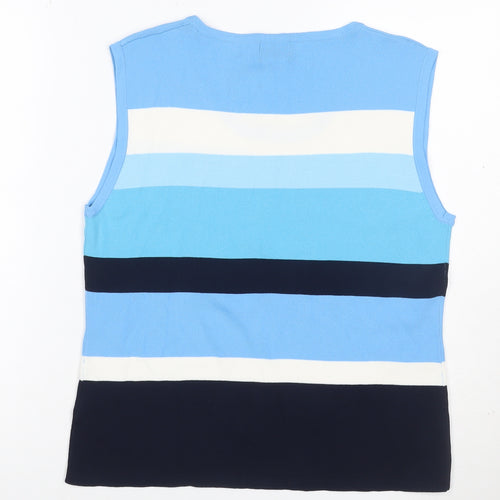 Roman Women Blue Stripe Knit Sleeveless Tank Top Size L