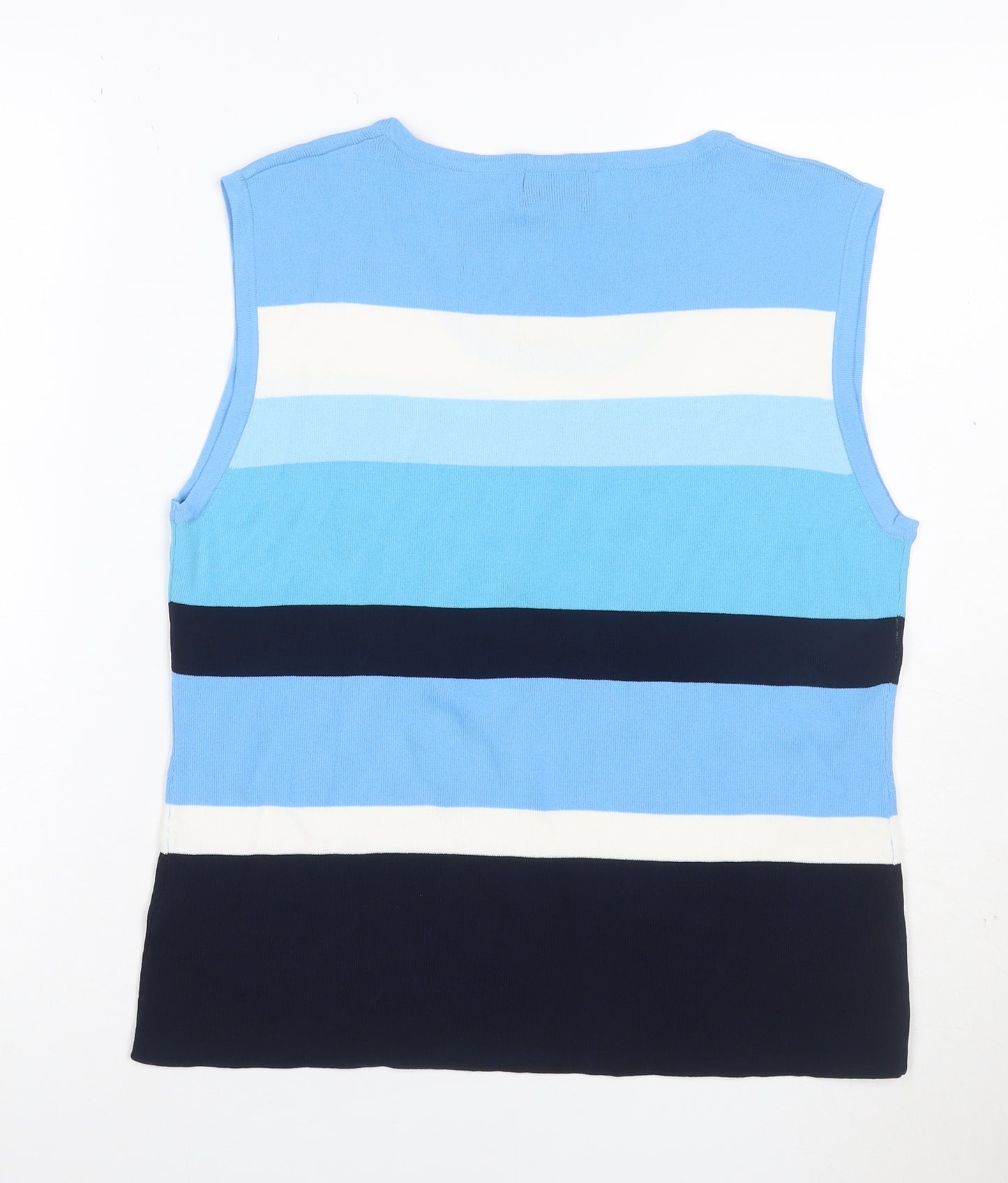 Roman Women Blue Stripe Knit Sleeveless Tank Top Size L
