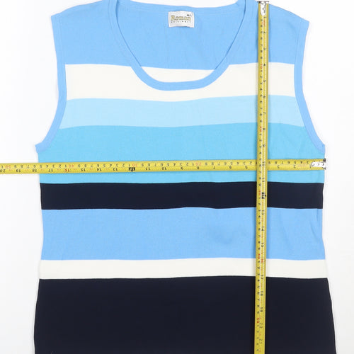 Roman Women Blue Stripe Knit Sleeveless Tank Top Size L