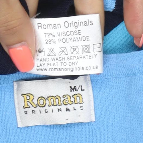 Roman Women Blue Stripe Knit Sleeveless Tank Top Size L