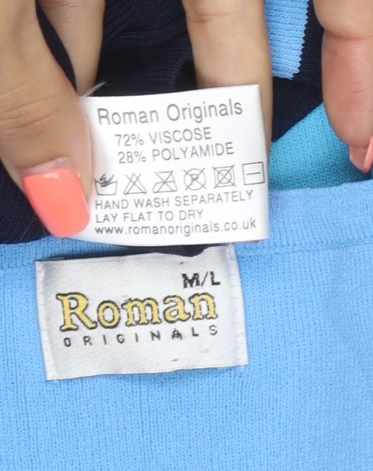 Roman Women Blue Stripe Knit Sleeveless Tank Top Size L