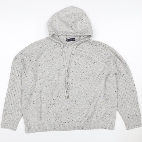 Marks and Spencer Women Grey L Speckled Knit Pullover Hoodie
