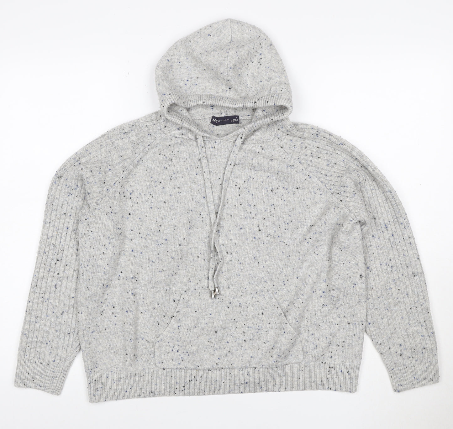 Marks and Spencer Women Grey L Speckled Knit Pullover Hoodie