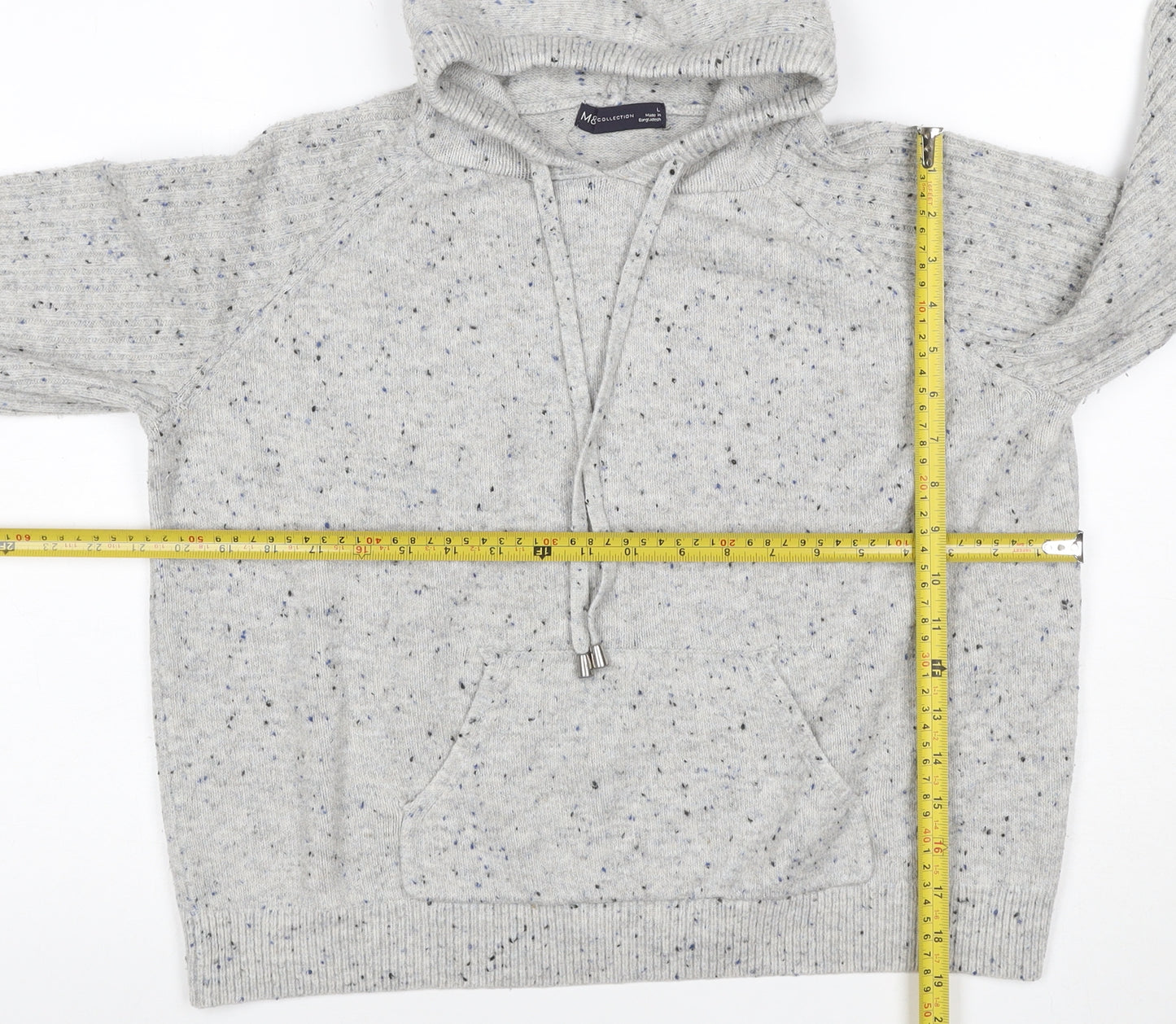 Marks and Spencer Women Grey L Speckled Knit Pullover Hoodie