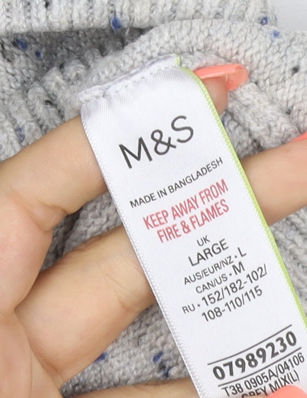 Marks and Spencer Women Grey L Speckled Knit Pullover Hoodie