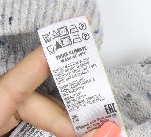 Marks and Spencer Women Grey L Speckled Knit Pullover Hoodie