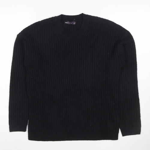 Marks & Spencer Women’s Black M Rib Knit Crew Neck Wool Blend Jumper