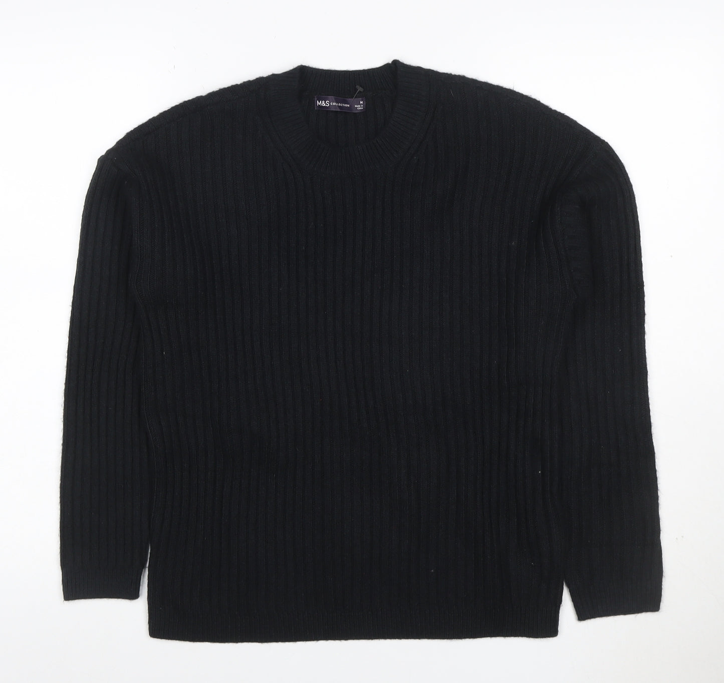 Marks & Spencer Women’s Black M Rib Knit Crew Neck Wool Blend Jumper