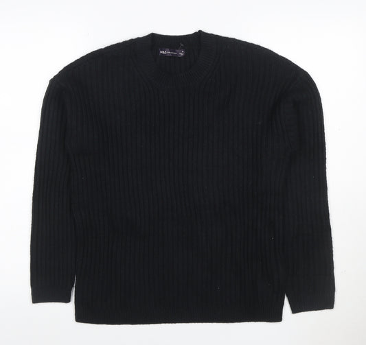 Marks & Spencer Women’s Black M Rib Knit Crew Neck Wool Blend Jumper