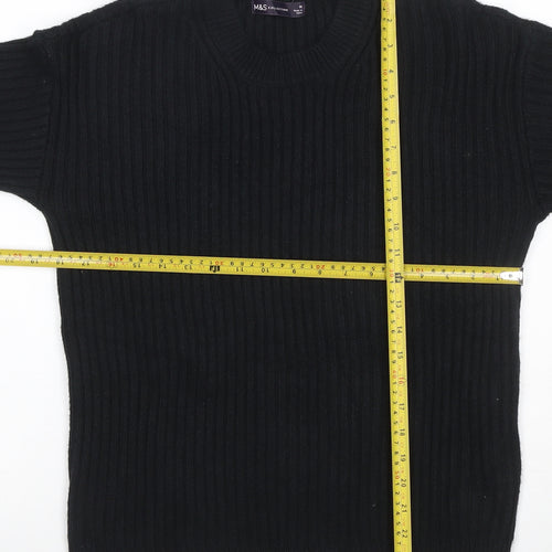 Marks & Spencer Women’s Black M Rib Knit Crew Neck Wool Blend Jumper