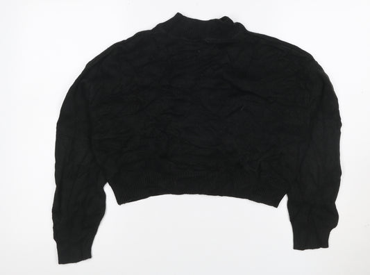 Weekday Women Black S Cable-Knit High Neck Cropped Pullover Jumper
