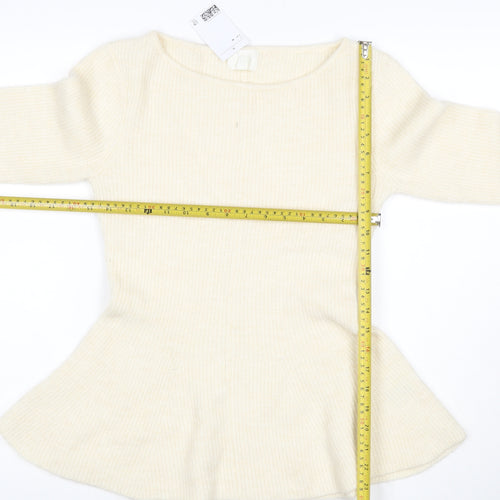 H&M Women Ivory M Ribbed Boat Neck Peplum Knit Jumper