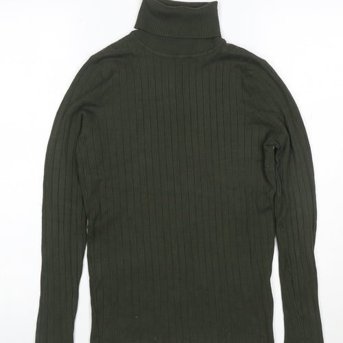 Heart and Soul Women Green UK 12 Ribbed Roll Neck Jersey Top