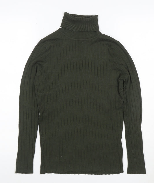 Heart and Soul Women Green UK 12 Ribbed Roll Neck Jersey Top