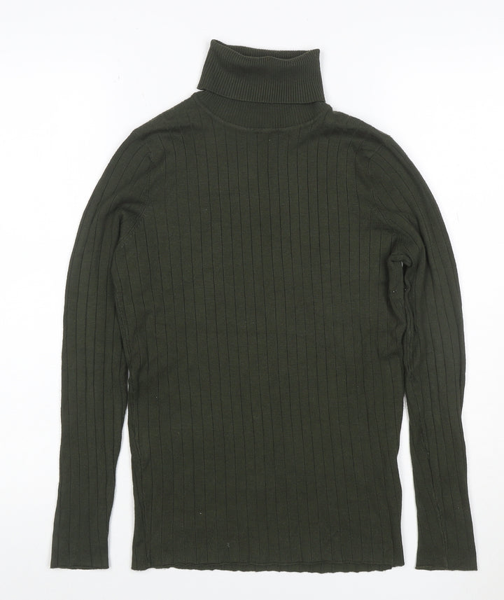 Heart and Soul Women Green UK 12 Ribbed Roll Neck Jersey Top