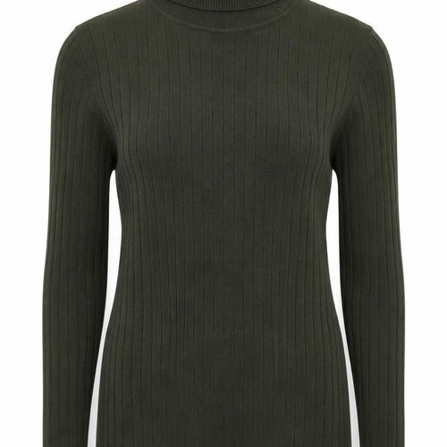 Heart and Soul Women Green UK 12 Ribbed Roll Neck Jersey Top