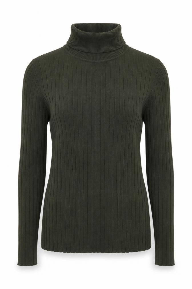 Heart and Soul Women Green UK 12 Ribbed Roll Neck Jersey Top