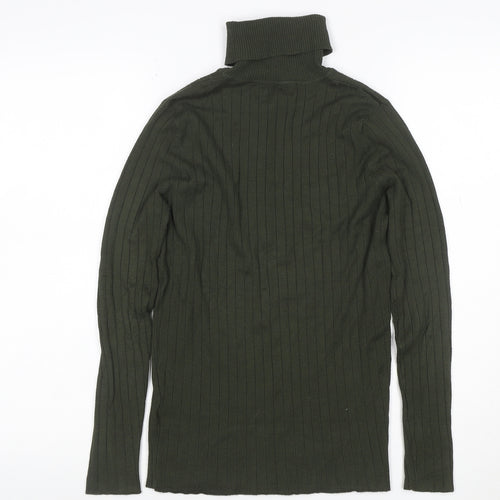 Heart and Soul Women Green UK 12 Ribbed Roll Neck Jersey Top