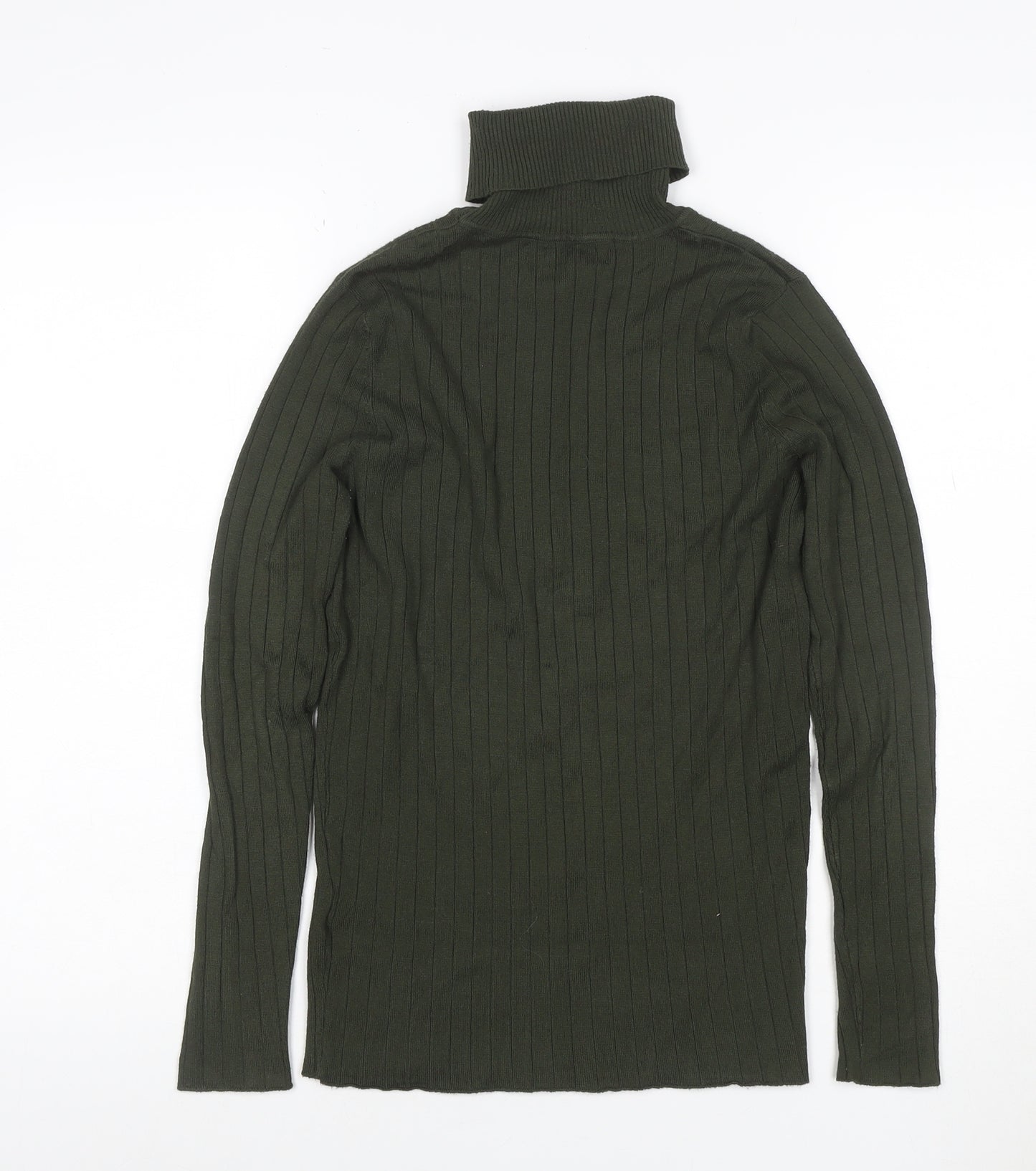 Heart and Soul Women Green UK 12 Ribbed Roll Neck Jersey Top