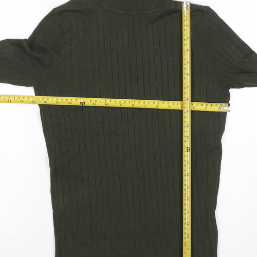 Heart and Soul Women Green UK 12 Ribbed Roll Neck Jersey Top