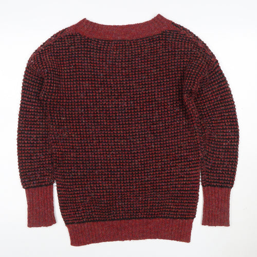 If It Were Me Women Red Black Waffle Knit Raglan Jumper Size S