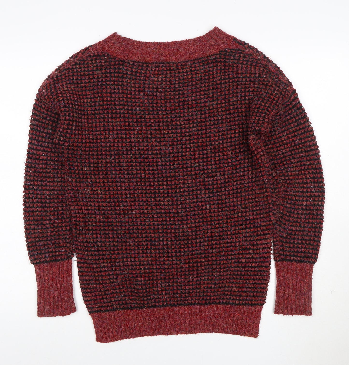 If It Were Me Women Red Black Waffle Knit Raglan Jumper Size S