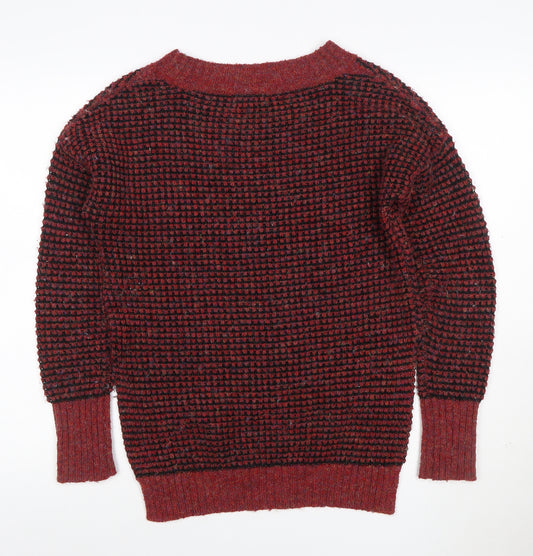 If It Were Me Women Red Black Waffle Knit Raglan Jumper Size S