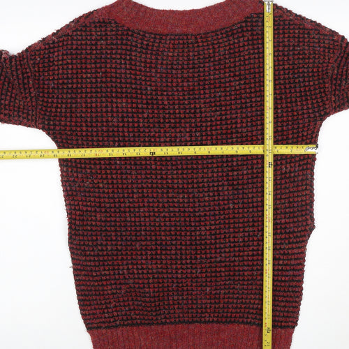 If It Were Me Women Red Black Waffle Knit Raglan Jumper Size S