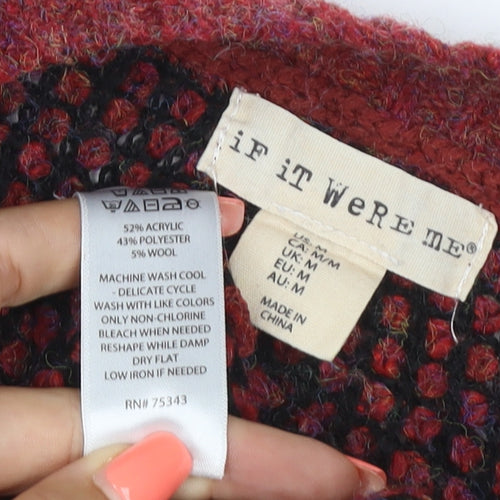 If It Were Me Women Red Black Waffle Knit Raglan Jumper Size S
