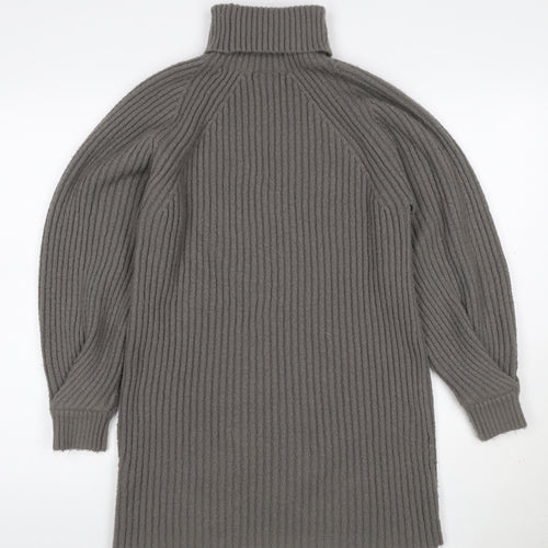 Missguided Women Grey Size 12 Rib Knit Roll Neck Pullover Jumper