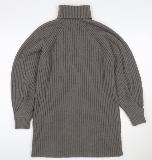 Missguided Women Grey Size 12 Rib Knit Roll Neck Pullover Jumper