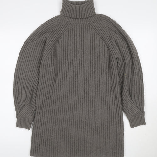 Missguided Women Grey Size 12 Rib Knit Roll Neck Pullover Jumper
