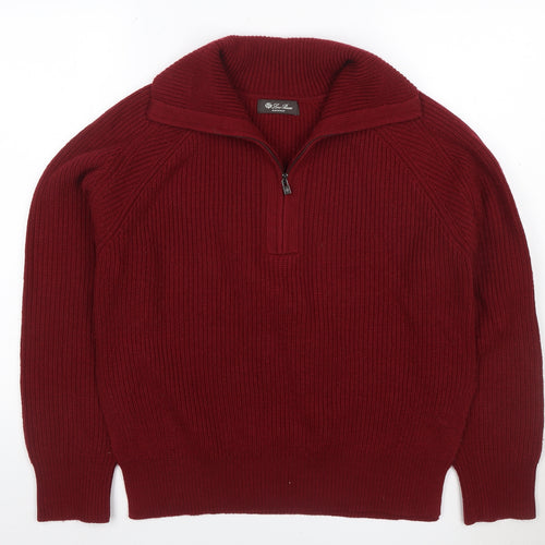 Loro Piana Women Red L Cashmere 1/4 Zip Roll Neck Rib Knit Jumper