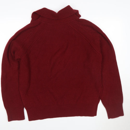 Loro Piana Women Red L Cashmere 1/4 Zip Roll Neck Rib Knit Jumper
