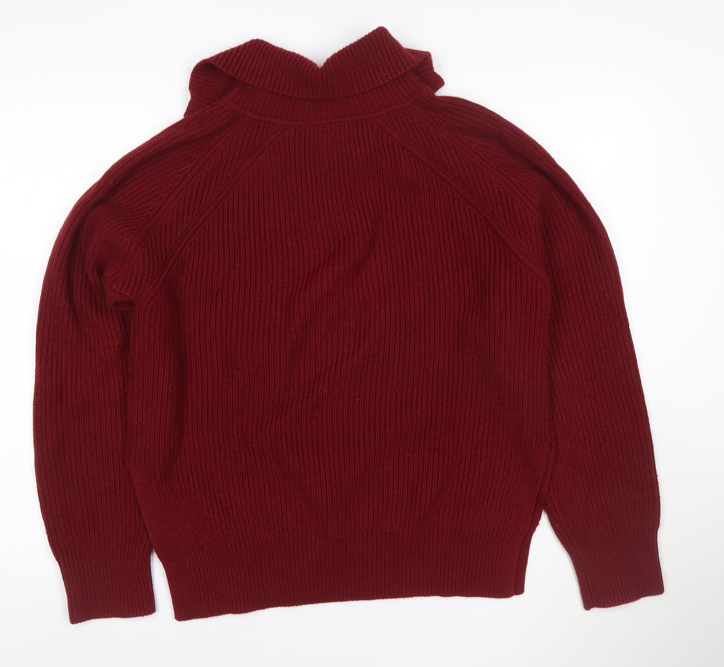 Loro Piana Women Red L Cashmere 1/4 Zip Roll Neck Rib Knit Jumper